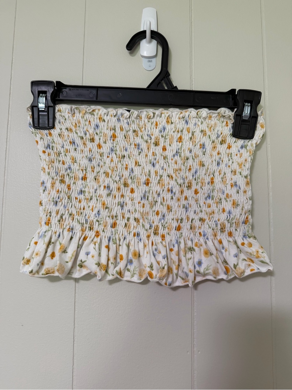 Forever 21 White Smocked Floral Tube Top with Yellow and Green Accents